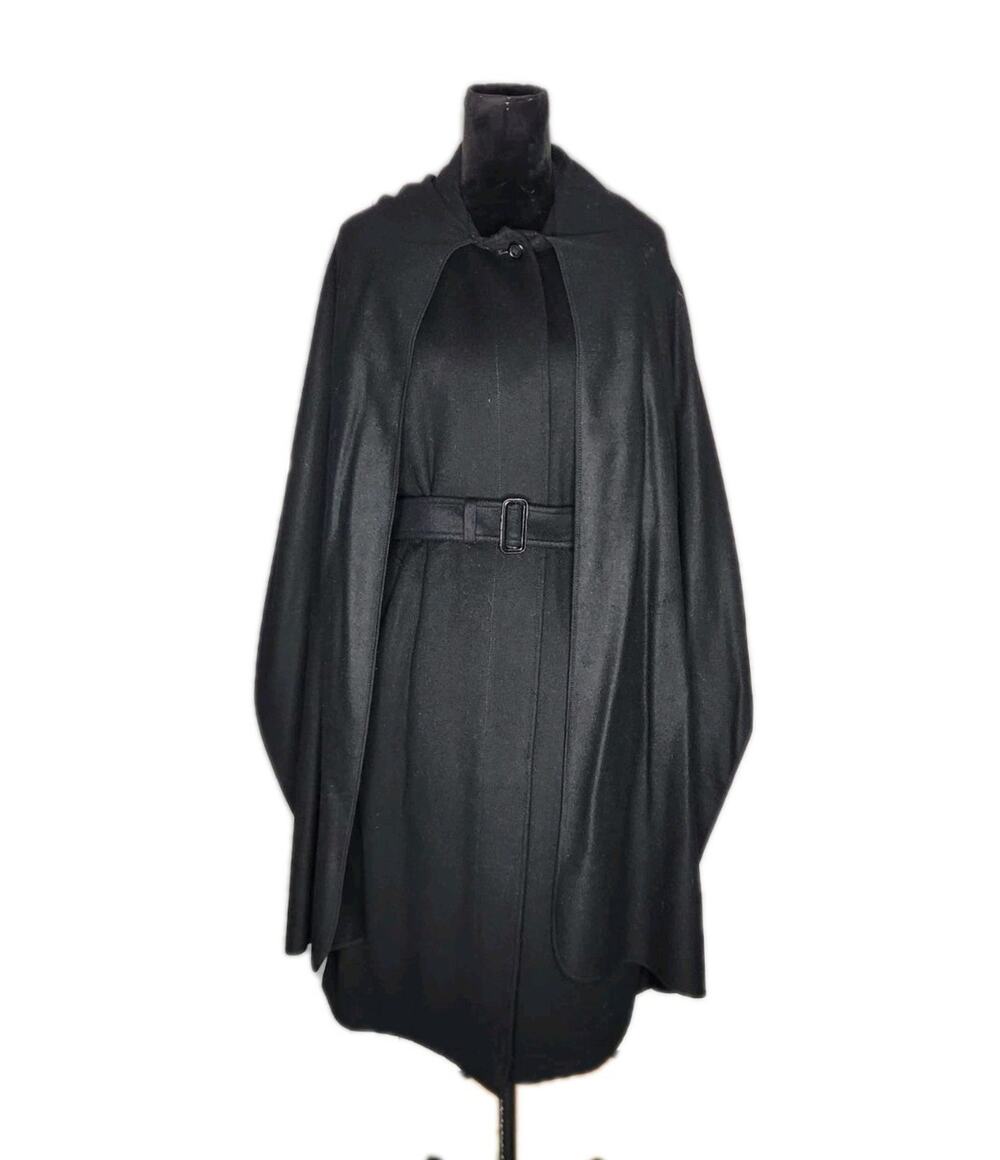 Burberrys Vintage Belted Cape Cloak Coat Alpaca Wool Black Made in England